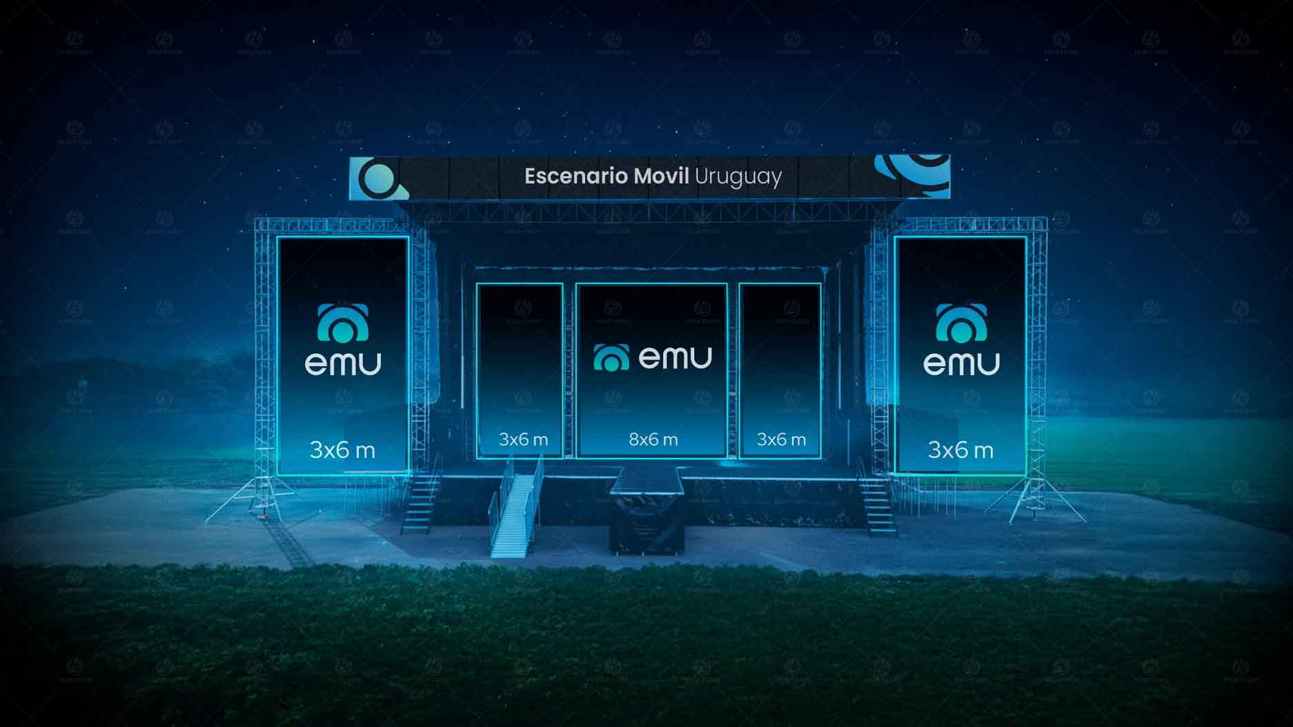 EMU large mobile stage with LED screen setup in Uruguay