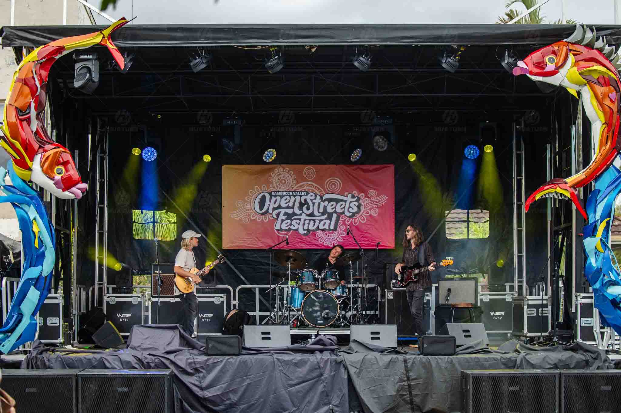 ST315S manual mobile stage trailer used for live music at Nambucca Valley Open Streets Festival 2026 in Australia